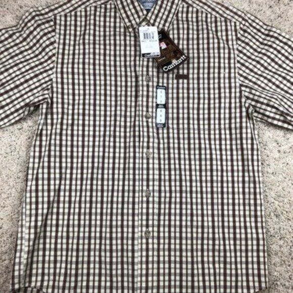 Carhartt Small Regular Plaid Beige Short Sleeve Work Shirt NEW Cotton - Picture 1 of 9